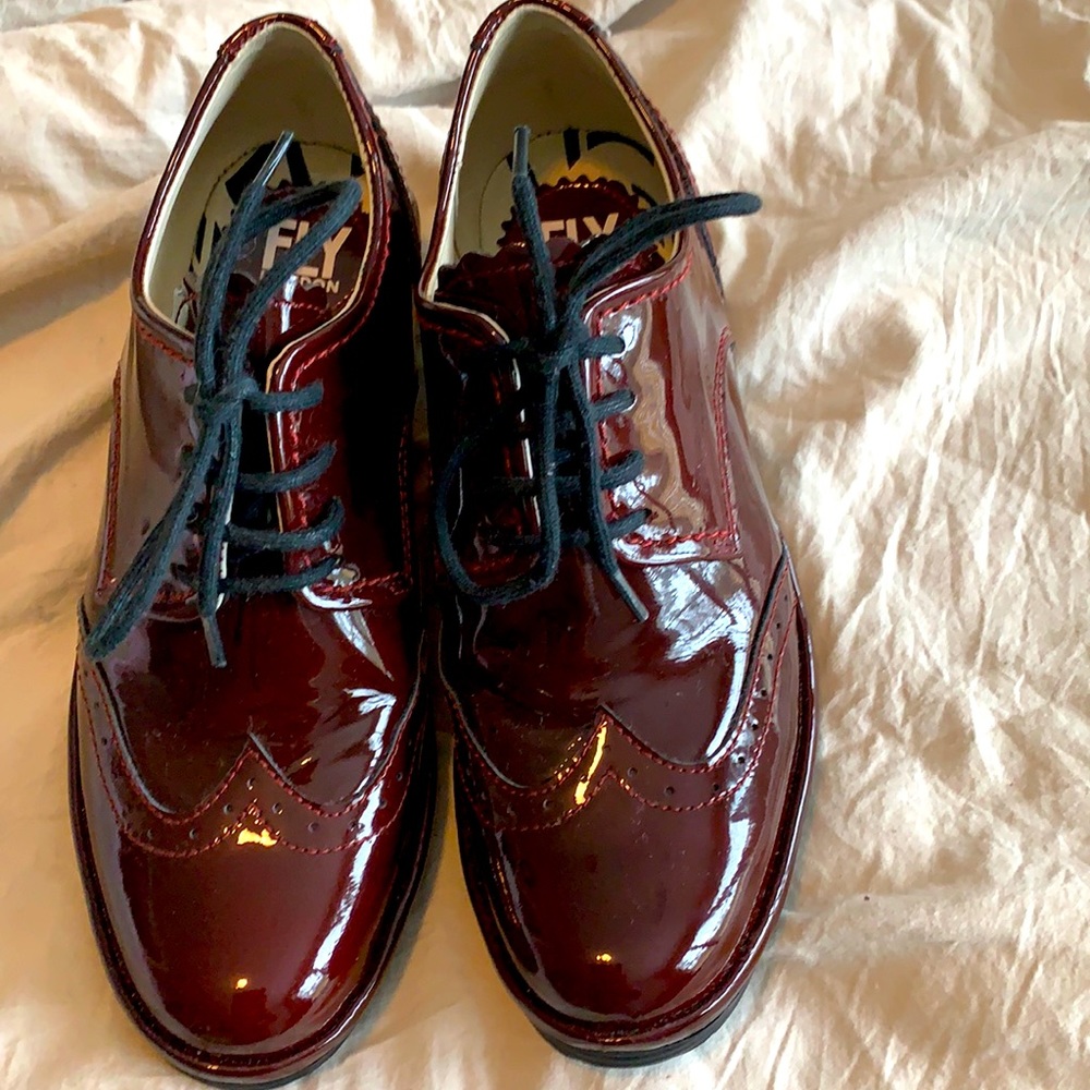 NWOT Fly London Burgundy Platform Shoes